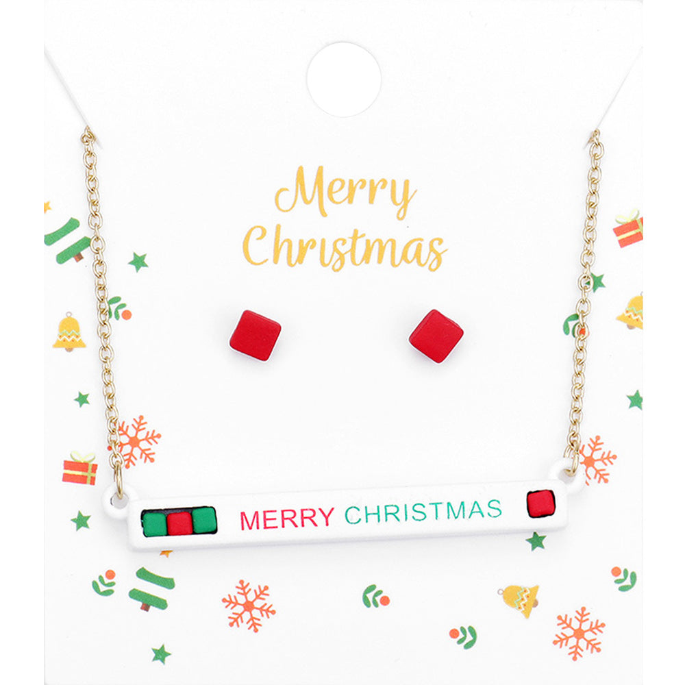 Madeline Love Multi, White, Worn Gold Merry Christmas Cube Resin Pendant Necklace - Necklaces