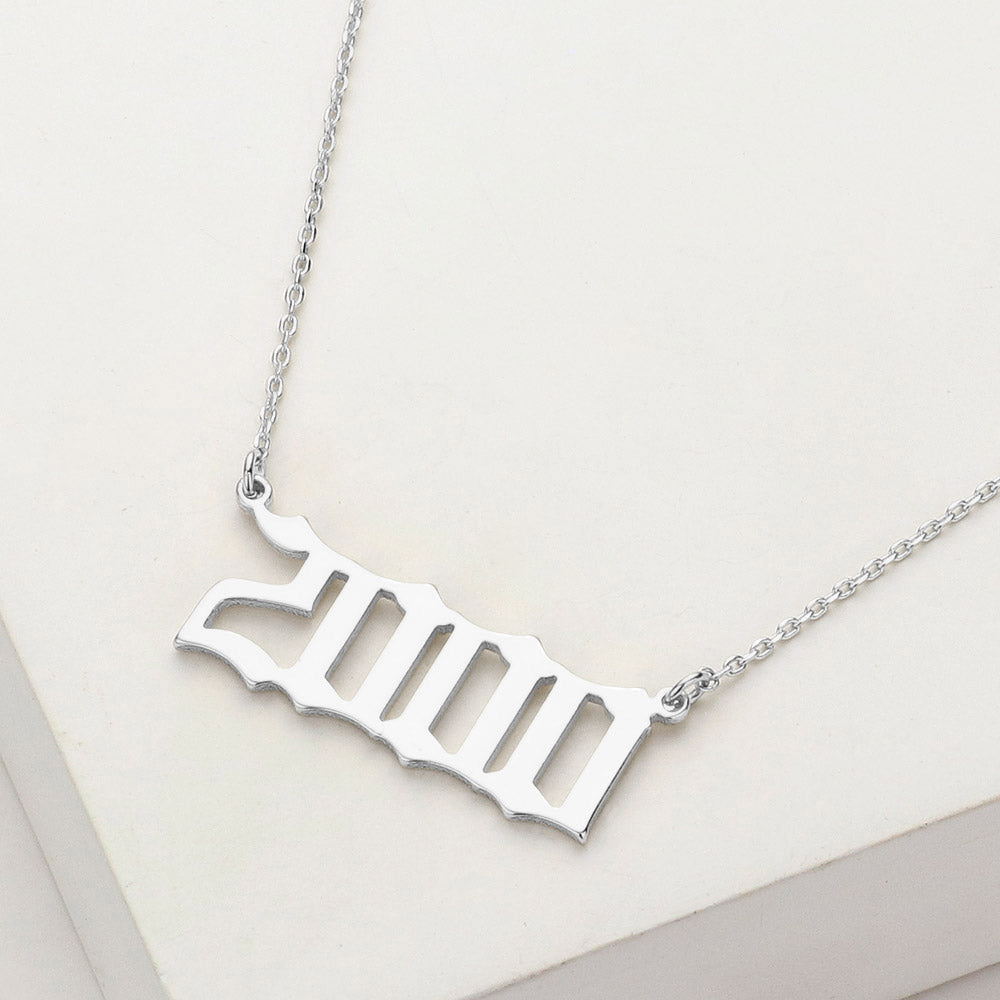 Madeline Love Rhodium White Gold Dipped 2000 Birth Year Plate Pendant Necklace - Necklaces