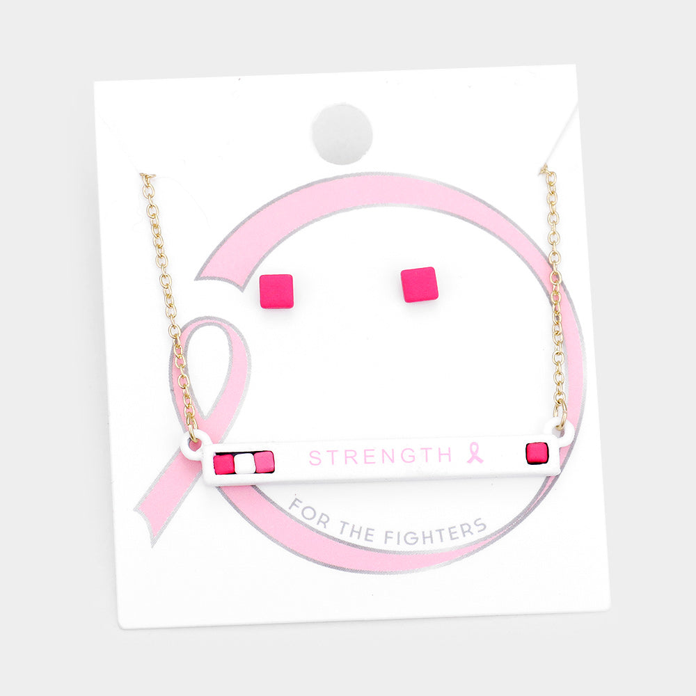 Madeline Love Multi, Pink, Worn Gold Pink Ribbon Strength Cube Resin Pendant Necklace - Necklaces