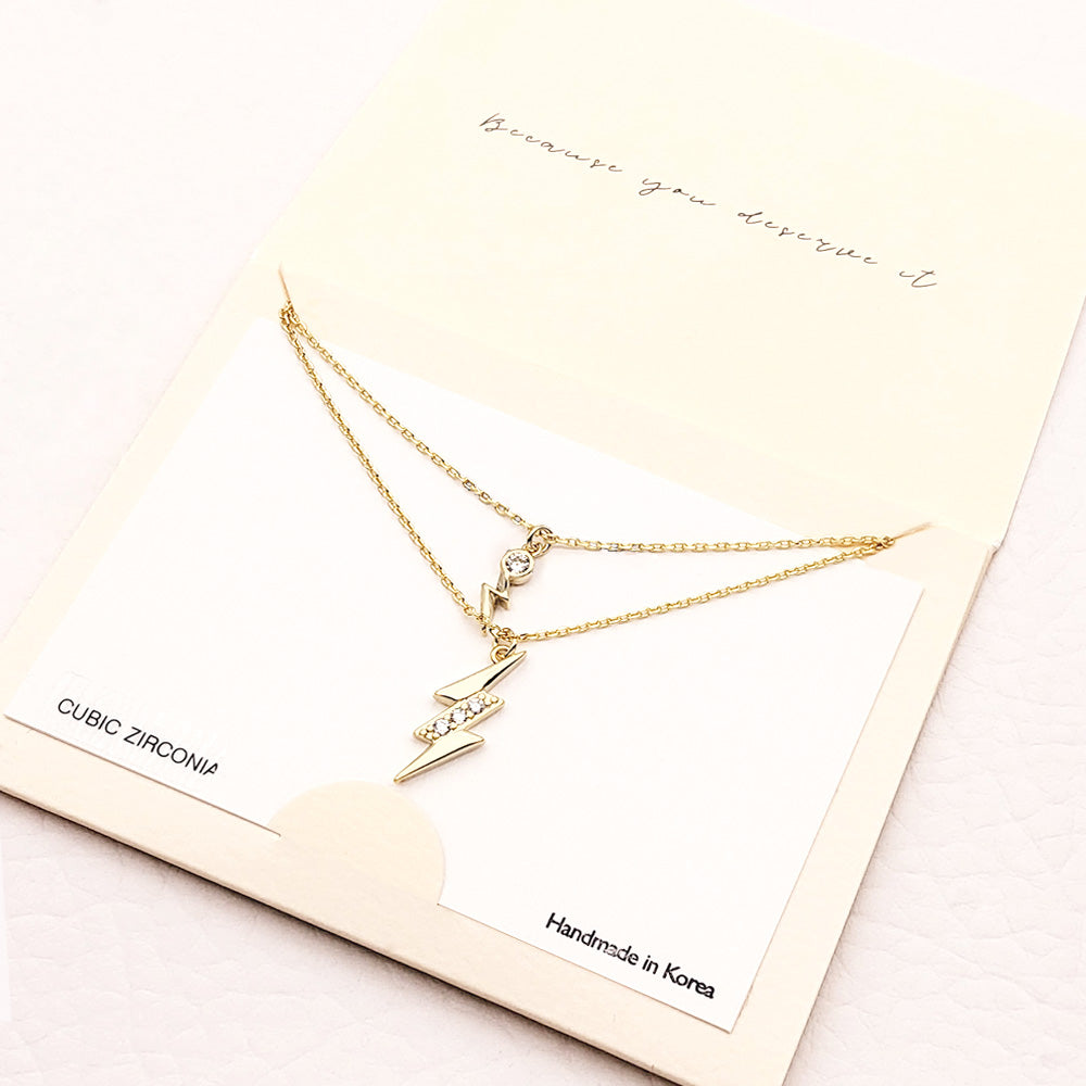 Madeline Love Gold CZ Embellished Metal Lightning Pendant Double Layered Necklace - Jewelry