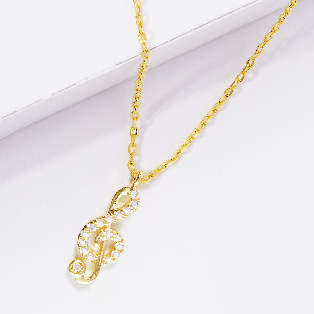 Madeline Love Clear, Gold Gold Dipped CZ Treble Clef Pendant Necklace - Necklaces