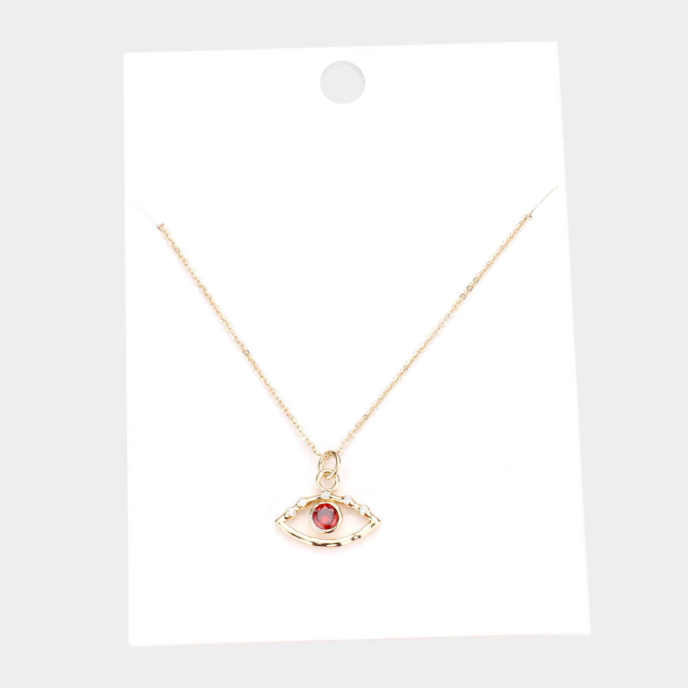 Madeline Love Red Stone Centered Brass Metal Evil Eye Pendant Necklace - Necklaces