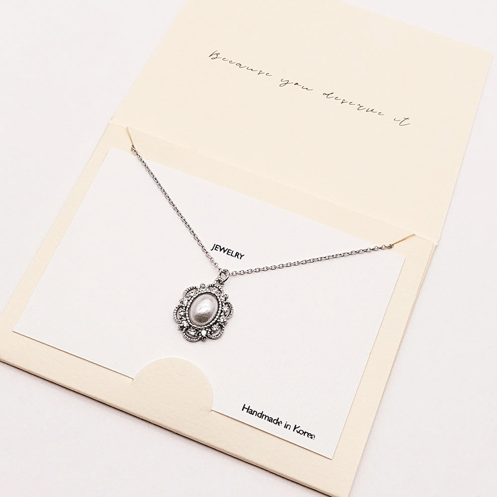 Madeline Love Cream CZ Embellished Oval Pearl Pendant Necklace - Necklaces