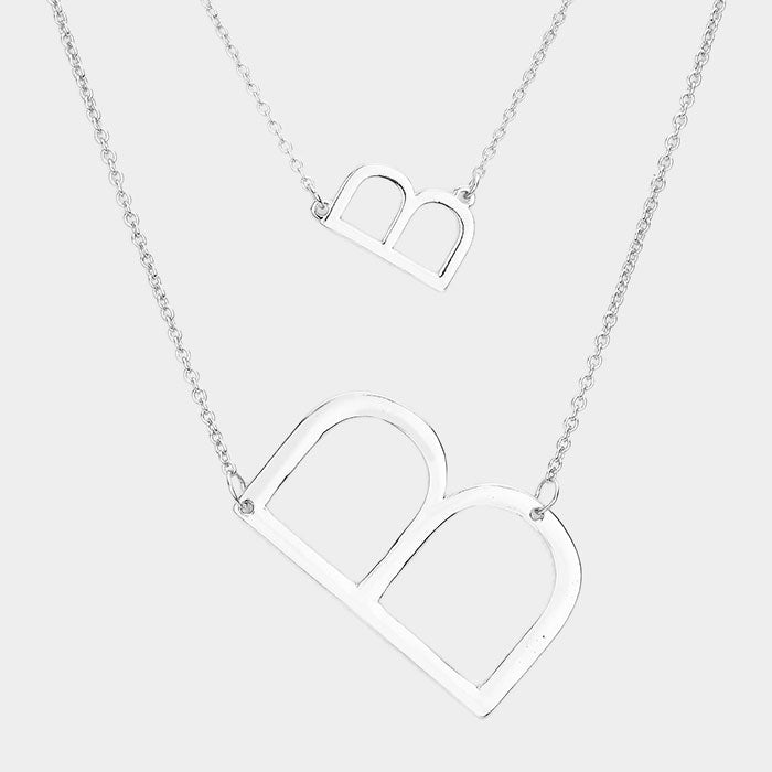 Madeline Love Silver -B- Initial Monogram 2Row Strand Double Detachable Chain Necklace - Necklaces