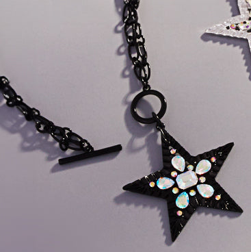Madeline Love Black Stone Embellished Star Pendant Toggle Necklace - Jewelry