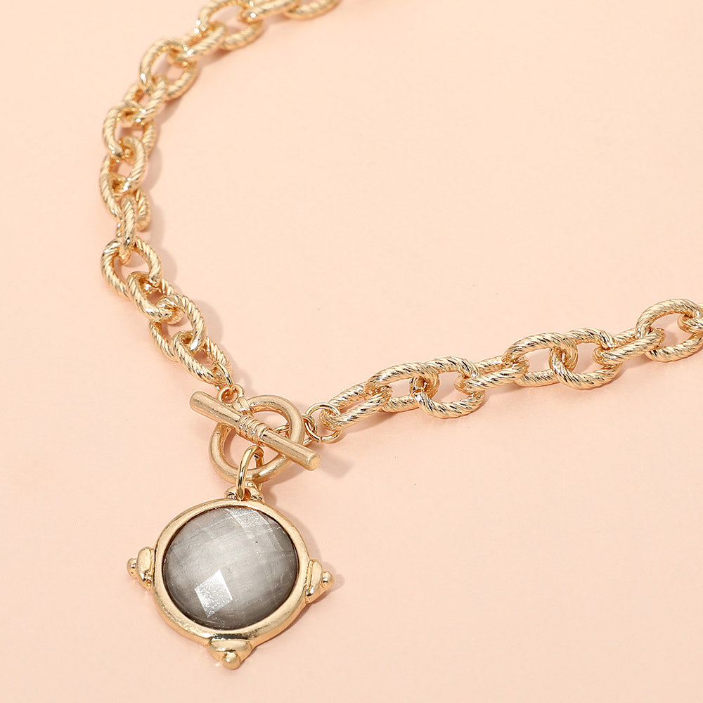 Madeline Love Black Diamond Faceted Round Stone Charm Pendant Toggle Necklace - Jewelry