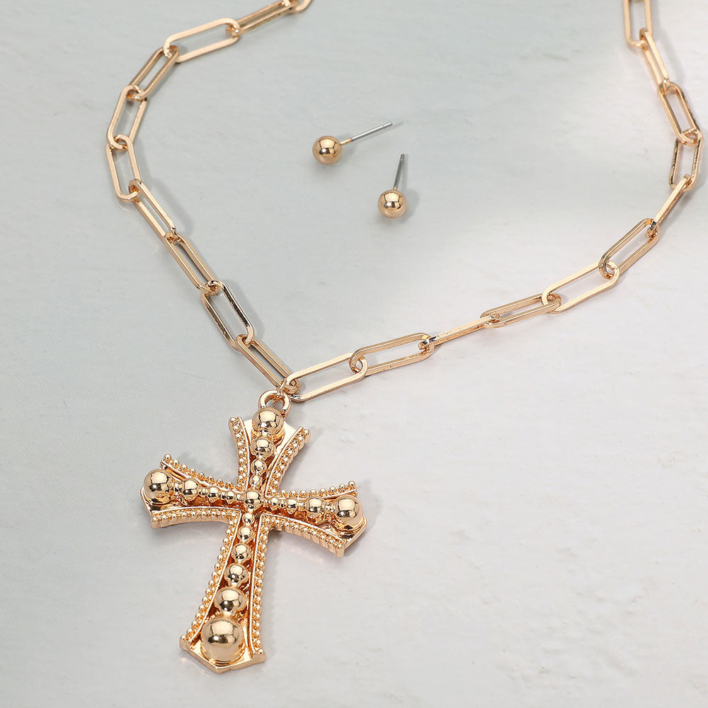Madeline Love Gold Cross Pendant Paperclip Chain Necklace - Necklaces