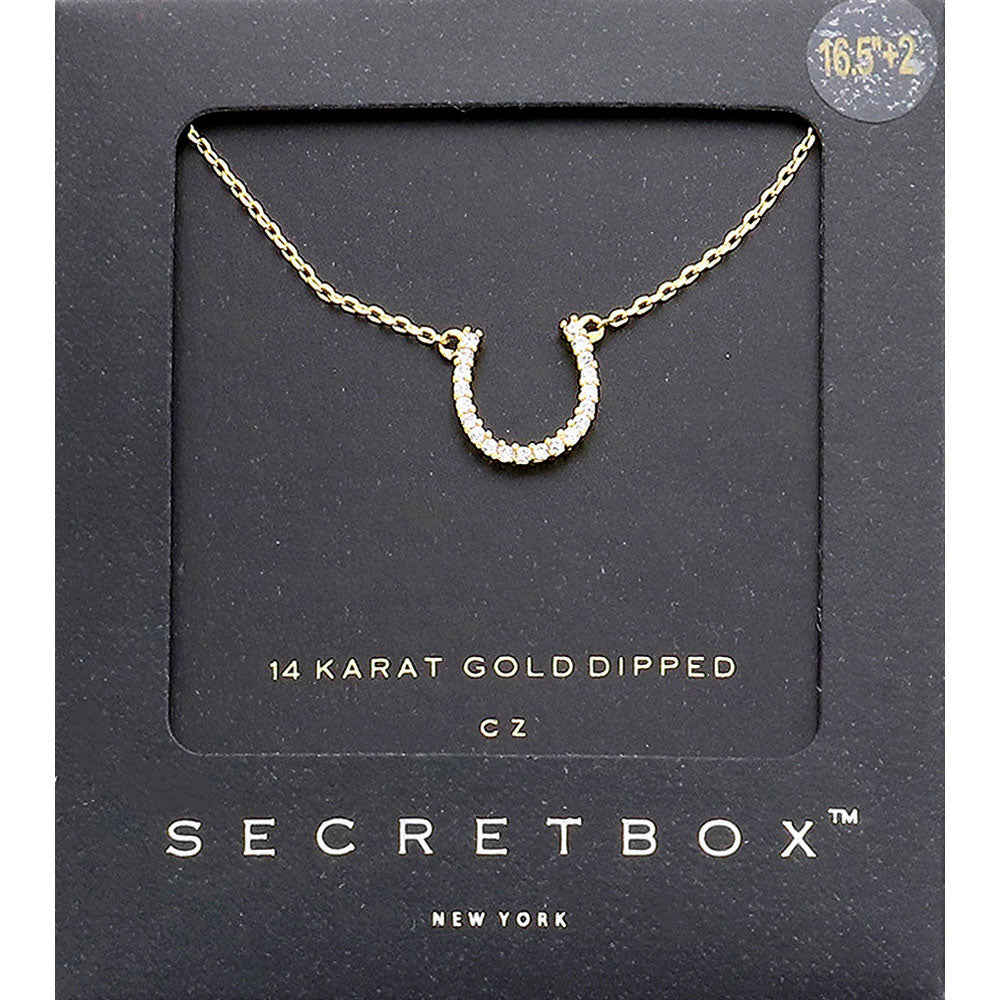 Madeline Love Gold SECRET BOX_14K Gold Dipped CZ Horseshoe Pendant Necklace - Jewelry