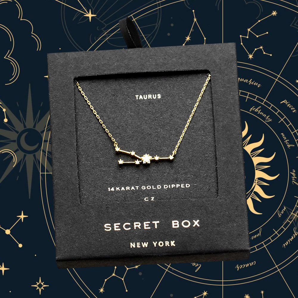 Madeline Love Gold SECRET BOX_14K Gold Dipped CZ Taurus Zodiac Sign Pendant Necklace - Necklaces