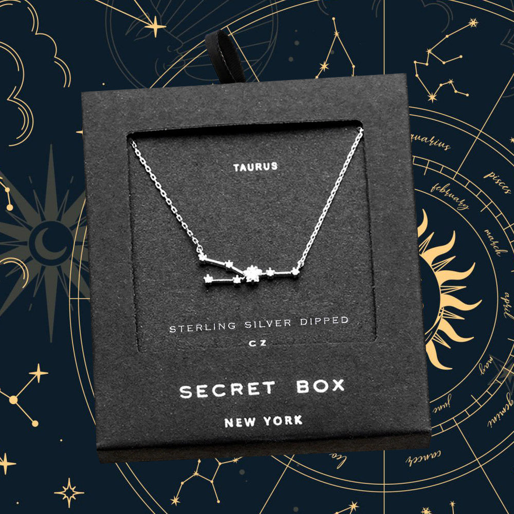 Madeline Love Silver SECRET BOX_Sterling Silver Dipped CZ Taurus Zodiac Sign Pendant Necklace - Necklaces