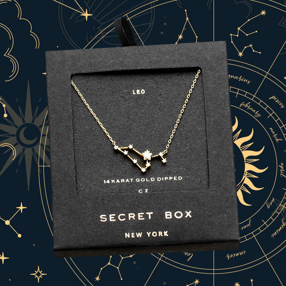 Madeline Love Gold Secret Box _ 14K Gold Dipped CZ Leo Zodiac Sign Pendant Necklace - Necklaces
