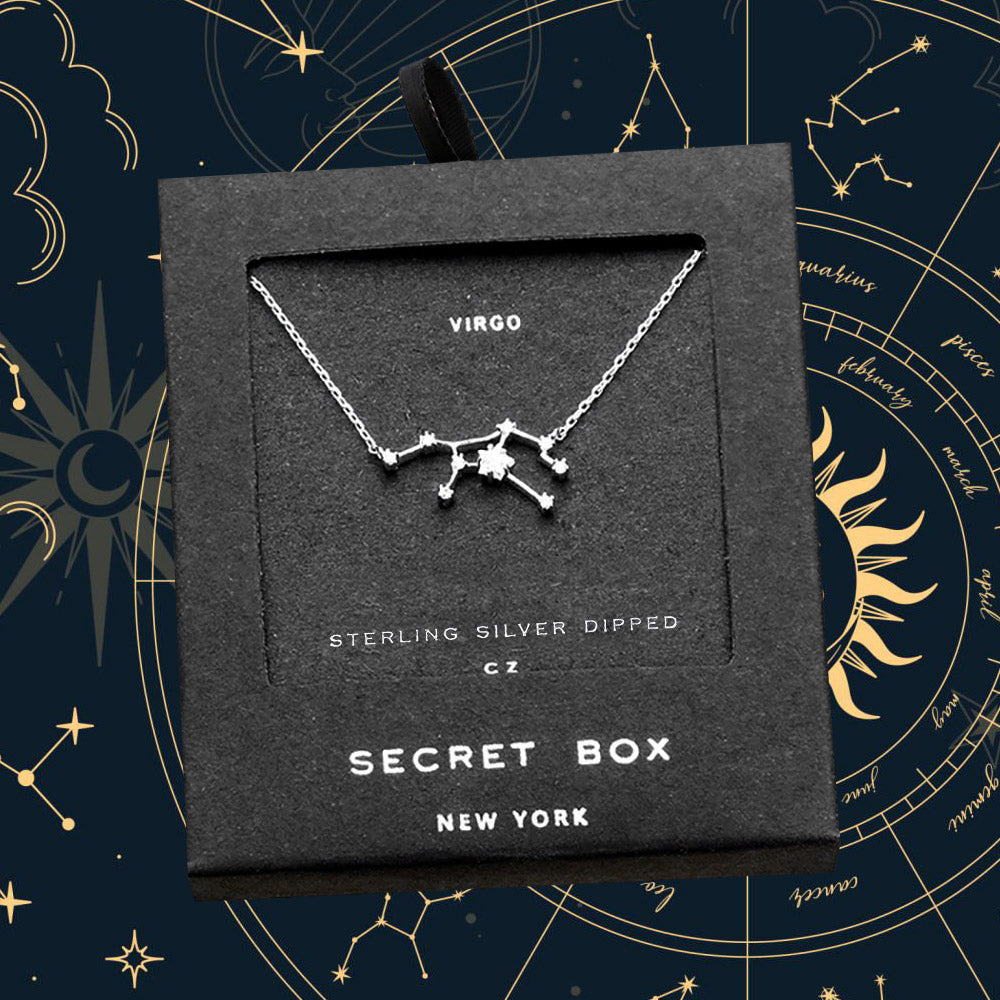 Madeline Love Silver SECRET BOX_Sterling Silver Dipped CZ Virgo Zodiac Sign Pendant Necklace - Necklaces