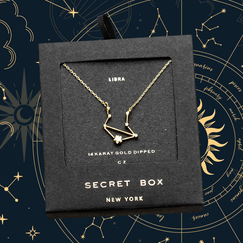 Madeline Love Gold SECRET BOX_14K Gold Dipped CZ Libra Zodiac Sign Pendant Necklace - Necklaces