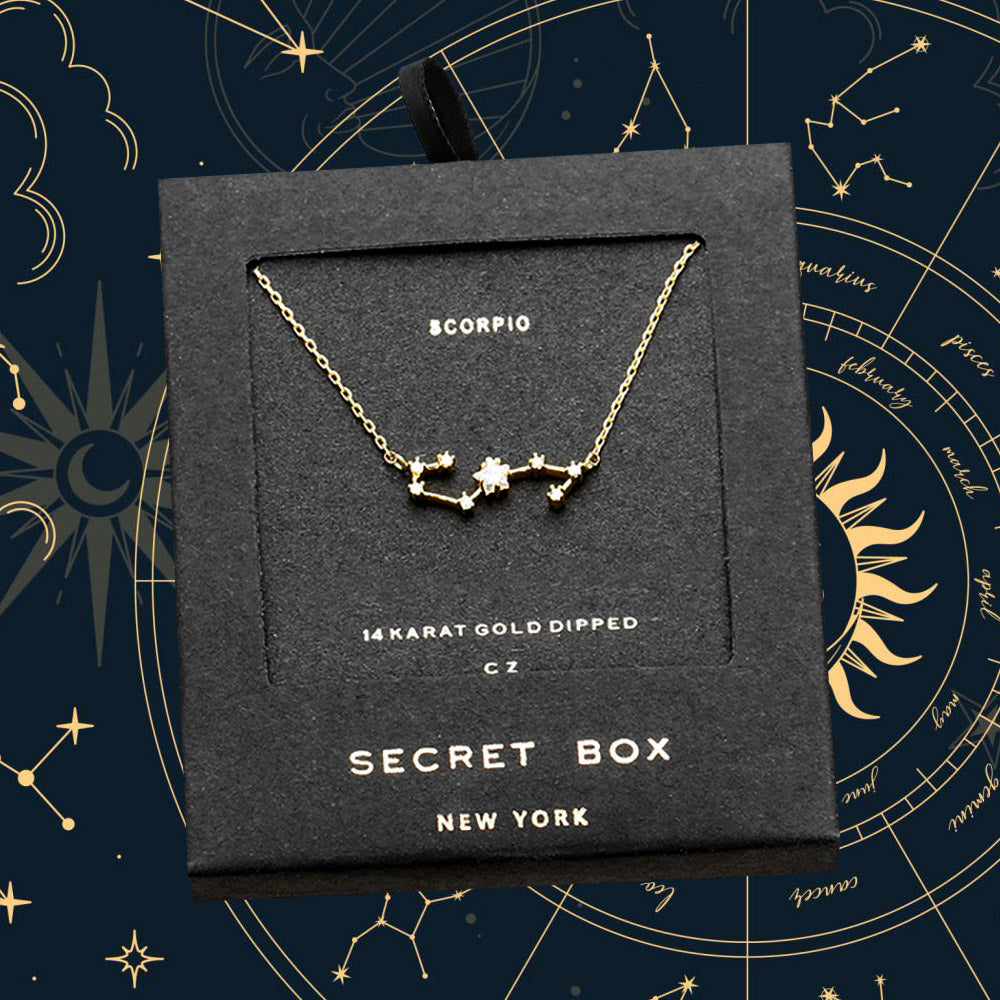 Madeline Love Gold SECRET BOX_14K Gold Dipped CZ Scorpio Zodiac Sign Pendant Necklace - Necklaces