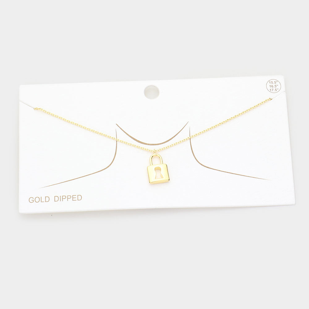 Madeline Love Gold Gold Dipped Metal Lock Pendant Necklace - Necklaces