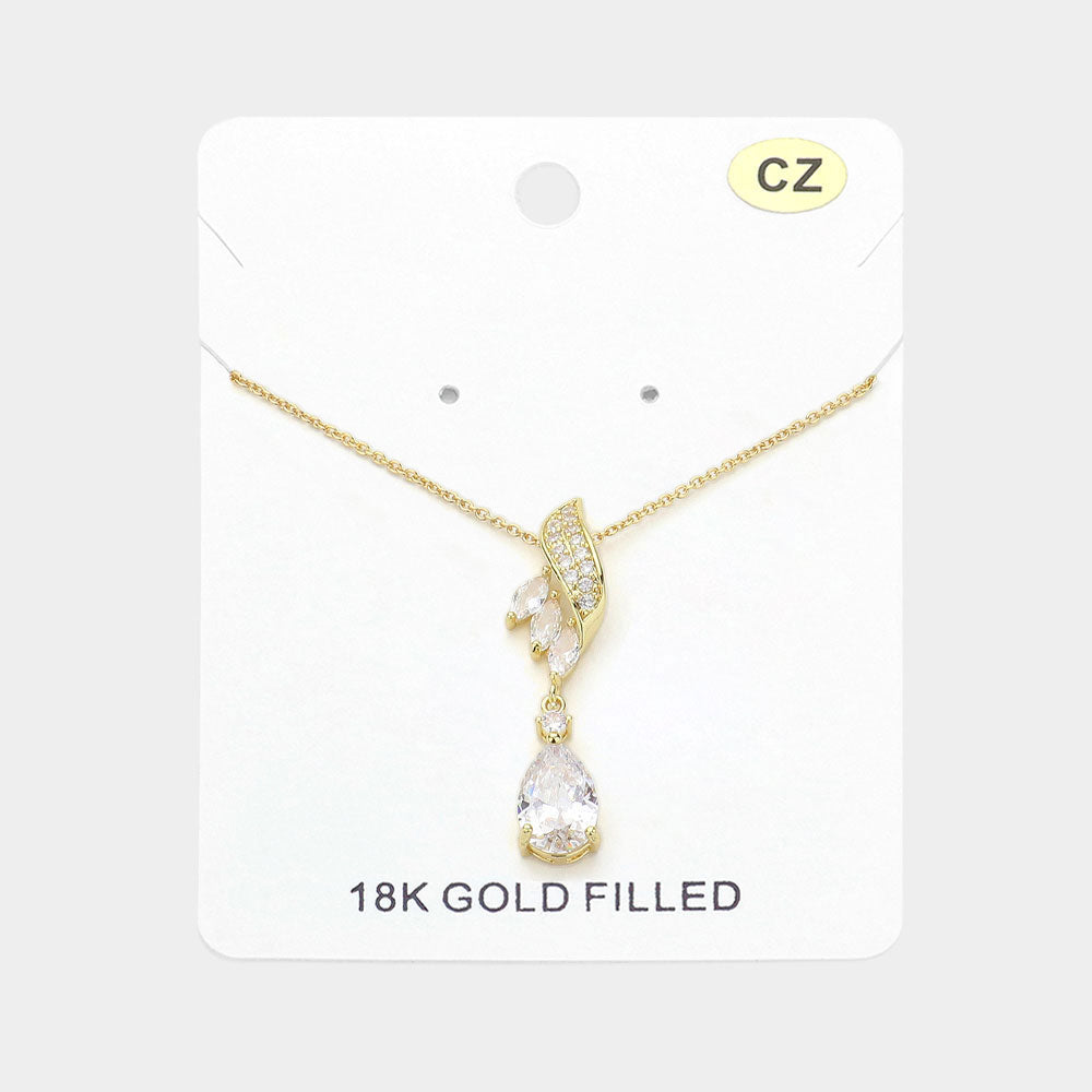 Madeline Love Gold 18K Gold Filled Teardrop Marquise CZ Stone Pointed Pendant Necklace - Jewelry
