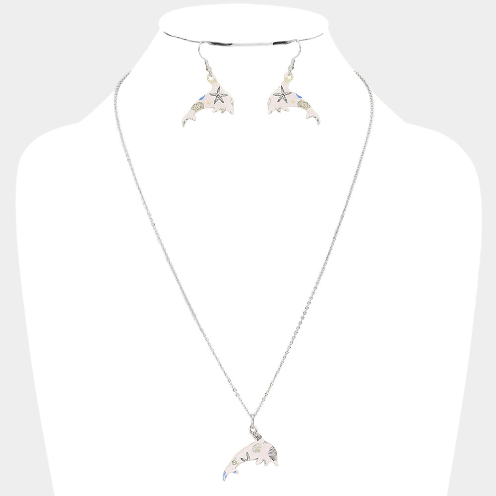 Silver Patterned Dolphin Pendant Necklace