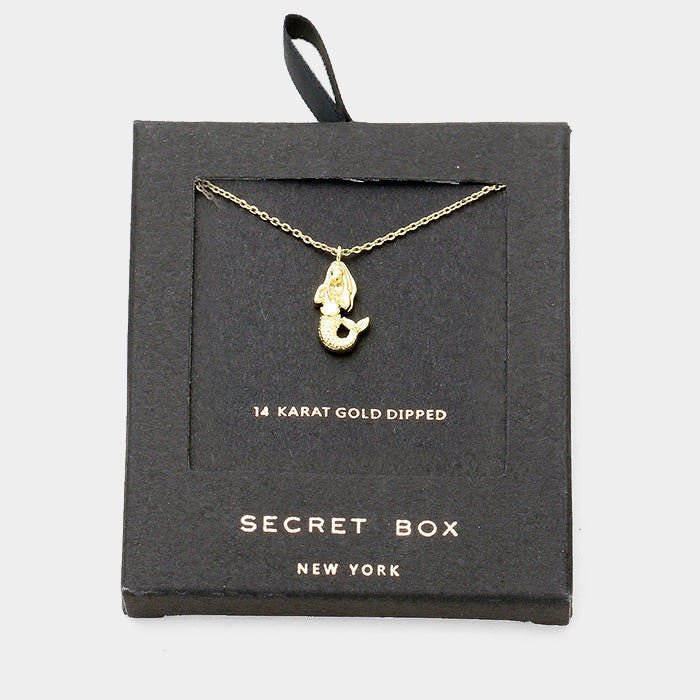 Madeline Love Gold Secret Box _ 14K Gold Dipped Metal Mermaid Pendant Necklace - Necklaces