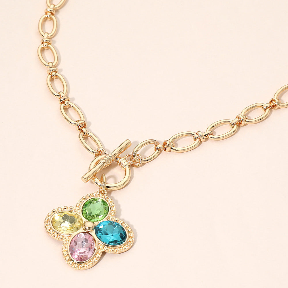 Madeline Love Multi Four Leaf Clover Pendant Toggle Necklace