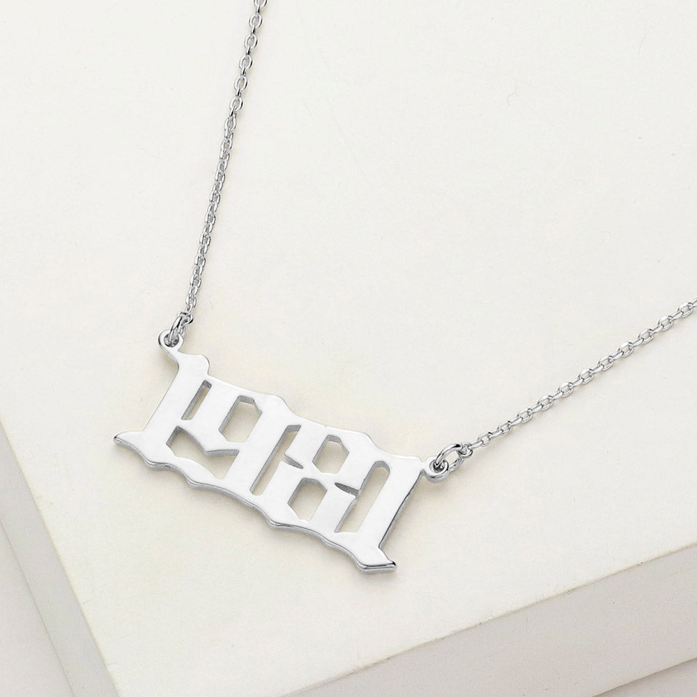 Madeline Love Rhodium White Gold Dipped 1981 Birth Year Plate Pendant Necklace - Necklaces