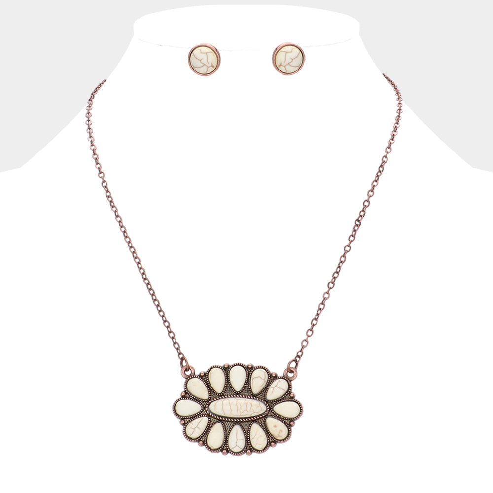 Madeline Love Copper Burnished Teardrop Oval Natural Stone Cluster Pendant Necklace - Necklaces