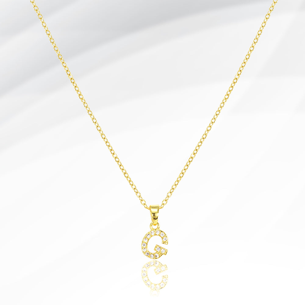 Madeline Love Gold -G- Stainless Steel CZ Stone Paved Initial Monogram Pendant Necklace - Jewelry