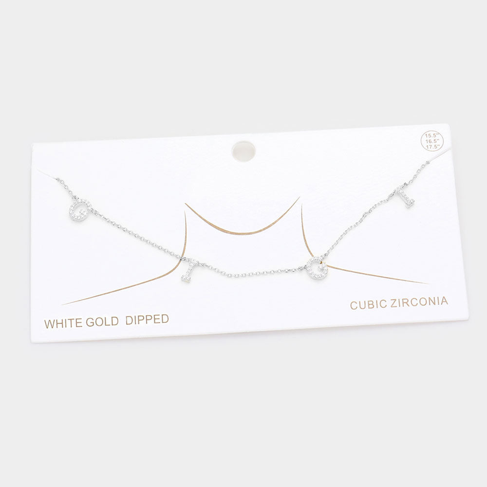 Madeline Love Rhodium White Gold Dipped CZ GIGI Message Pendant Necklace - Necklaces