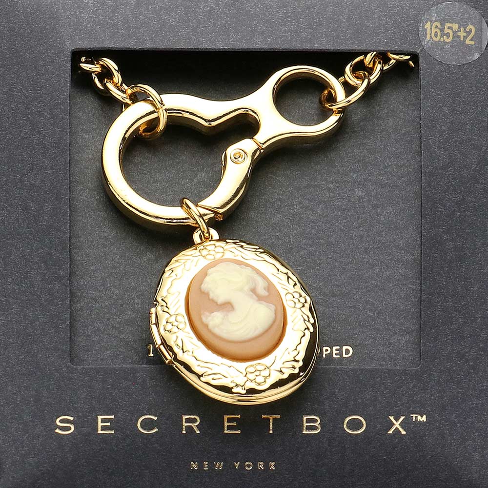 Madeline Love Gold SECRET BOX_14K Gold Dipped Cameo Locket Pendant Necklace - Jewelry