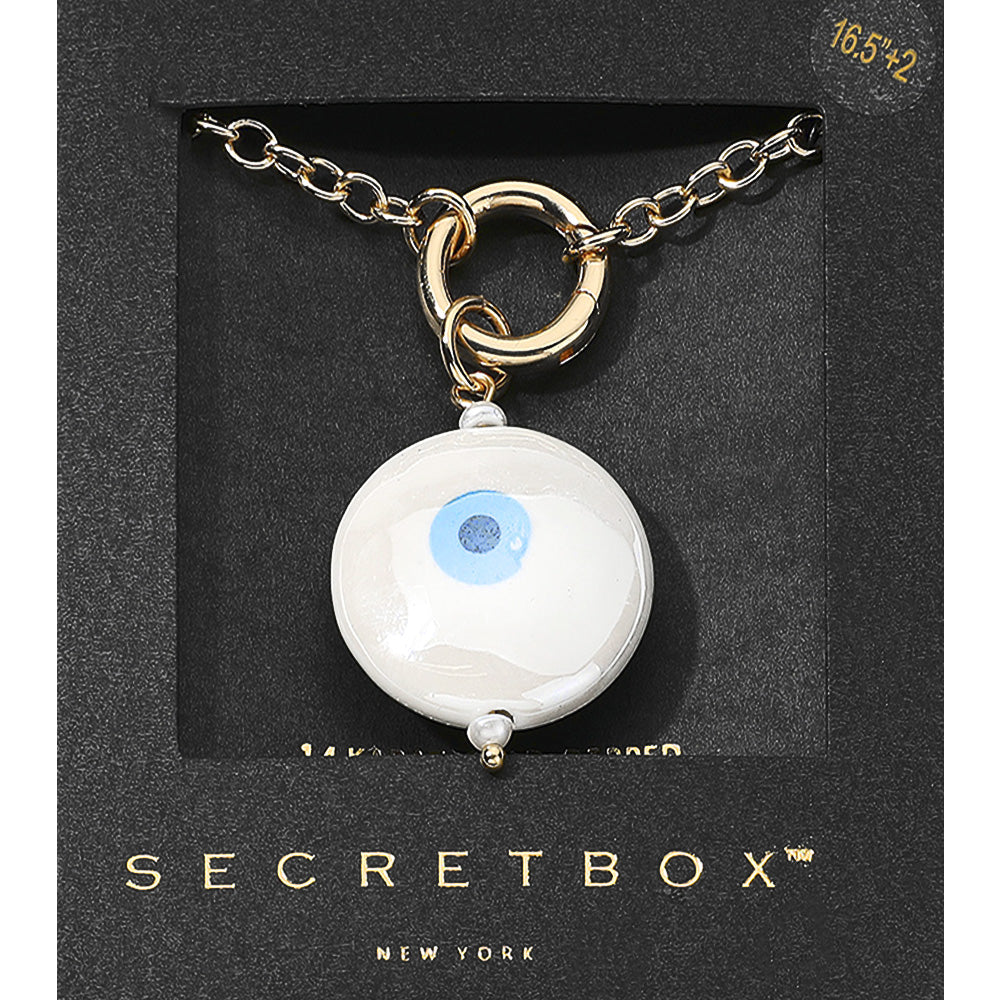 Madeline Love Gold SECRET BOX_14K Gold Dipped Interchangeable Evil Eye Printed Ceramic Ball Pendant Necklace - Jewelry