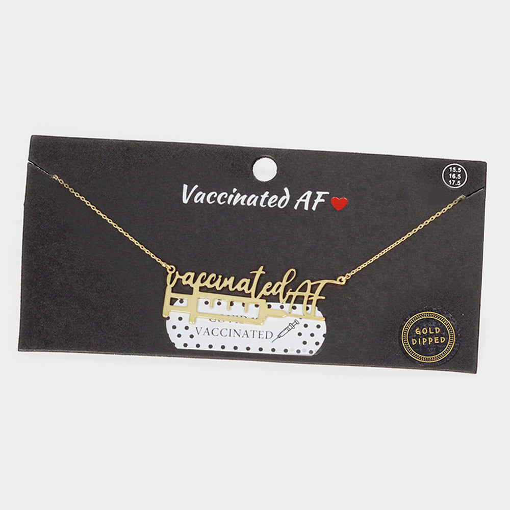Madeline Love Gold VACCINATED AF Gold Dipped Syringe Needle Message Pendant Necklace - Necklaces