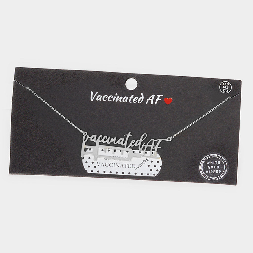 Madeline Love Rhodium VACCINATED AF White Gold Dipped Syringe Needle Message Pendant Necklace - Necklaces