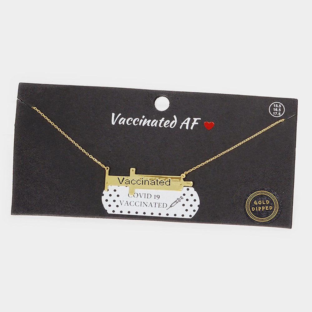 Madeline Love Gold VACCINATED Gold Dipped Syringe Needle Message Pendant Necklace - Necklaces
