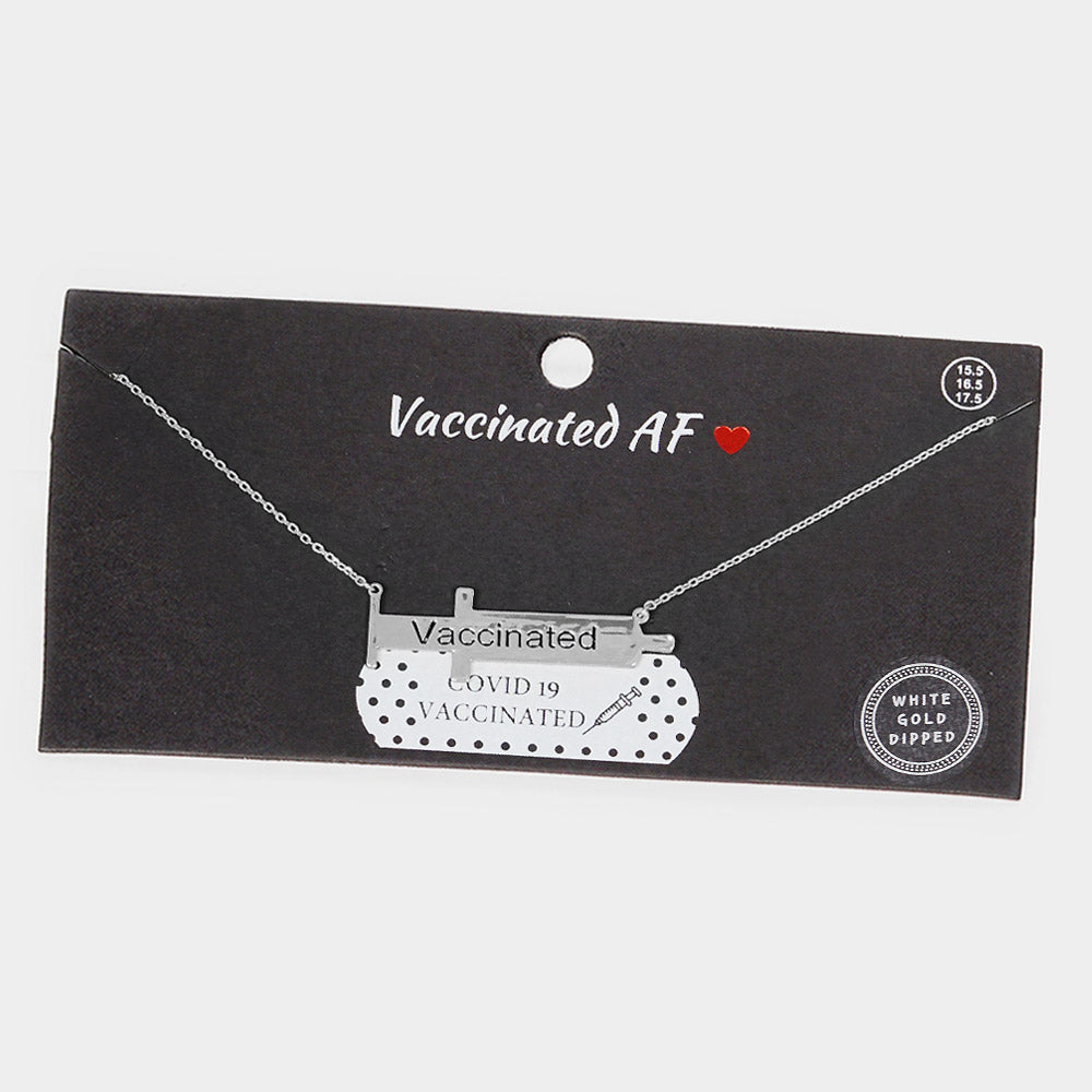 Madeline Love Rhodium VACCINATED White Gold Dipped Syringe Needle Message Pendant Necklace - Necklaces