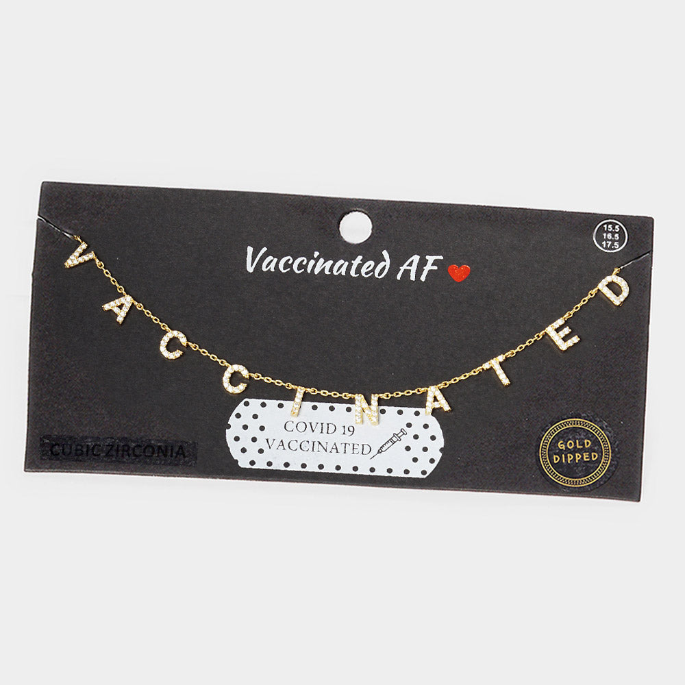 Madeline Love Gold VACCINATED CZ Gold Dipped Message Station Pendant Necklace - Necklaces