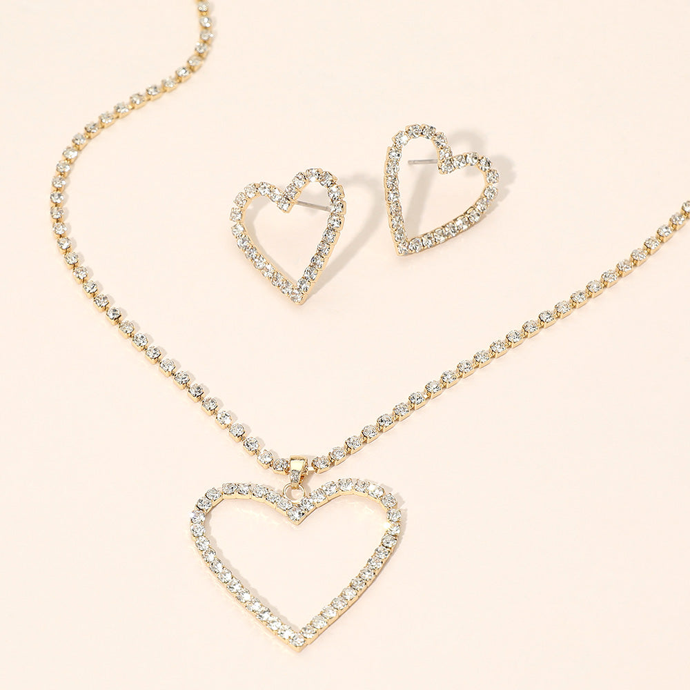 Madeline Love Clear, Gold Gold Dipped Rhinestone Pave Open Heart Pendant Necklace - Jewelry