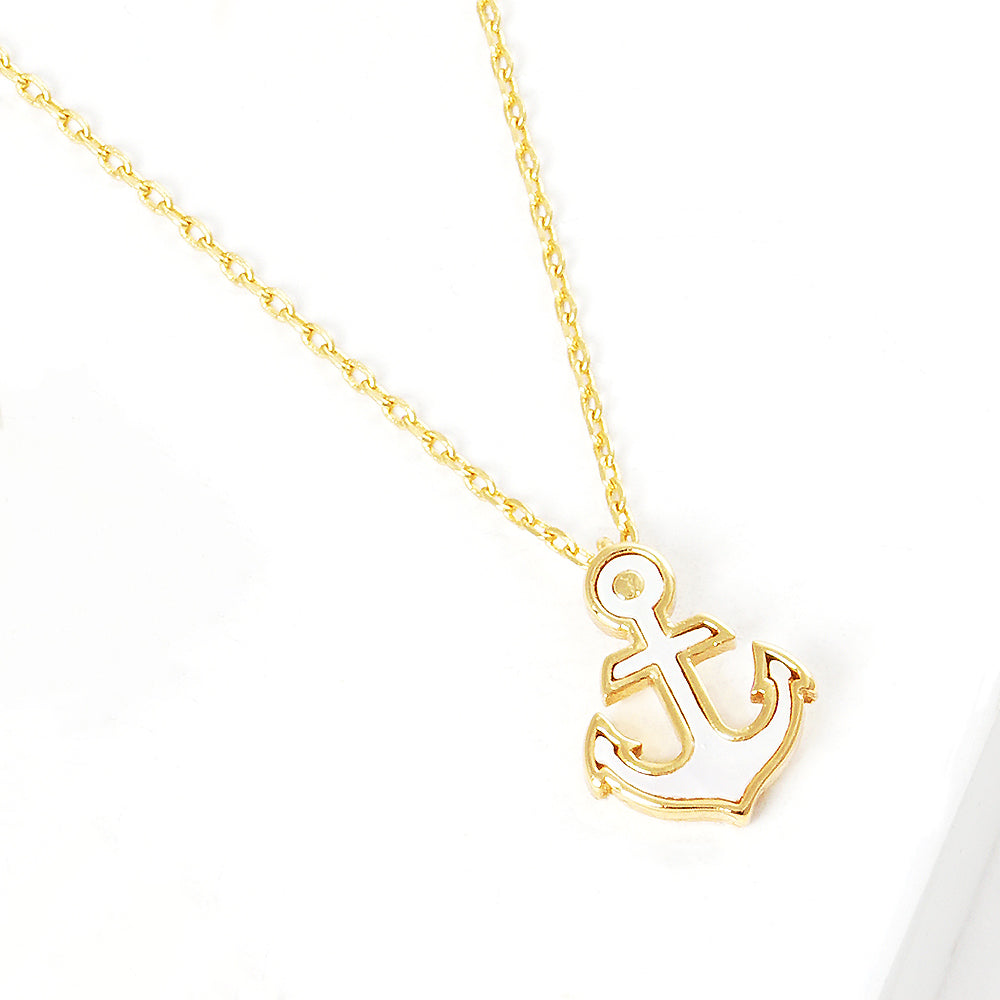 Gold Gold Dipped Mother of Pearl Anchor Pendant Necklace