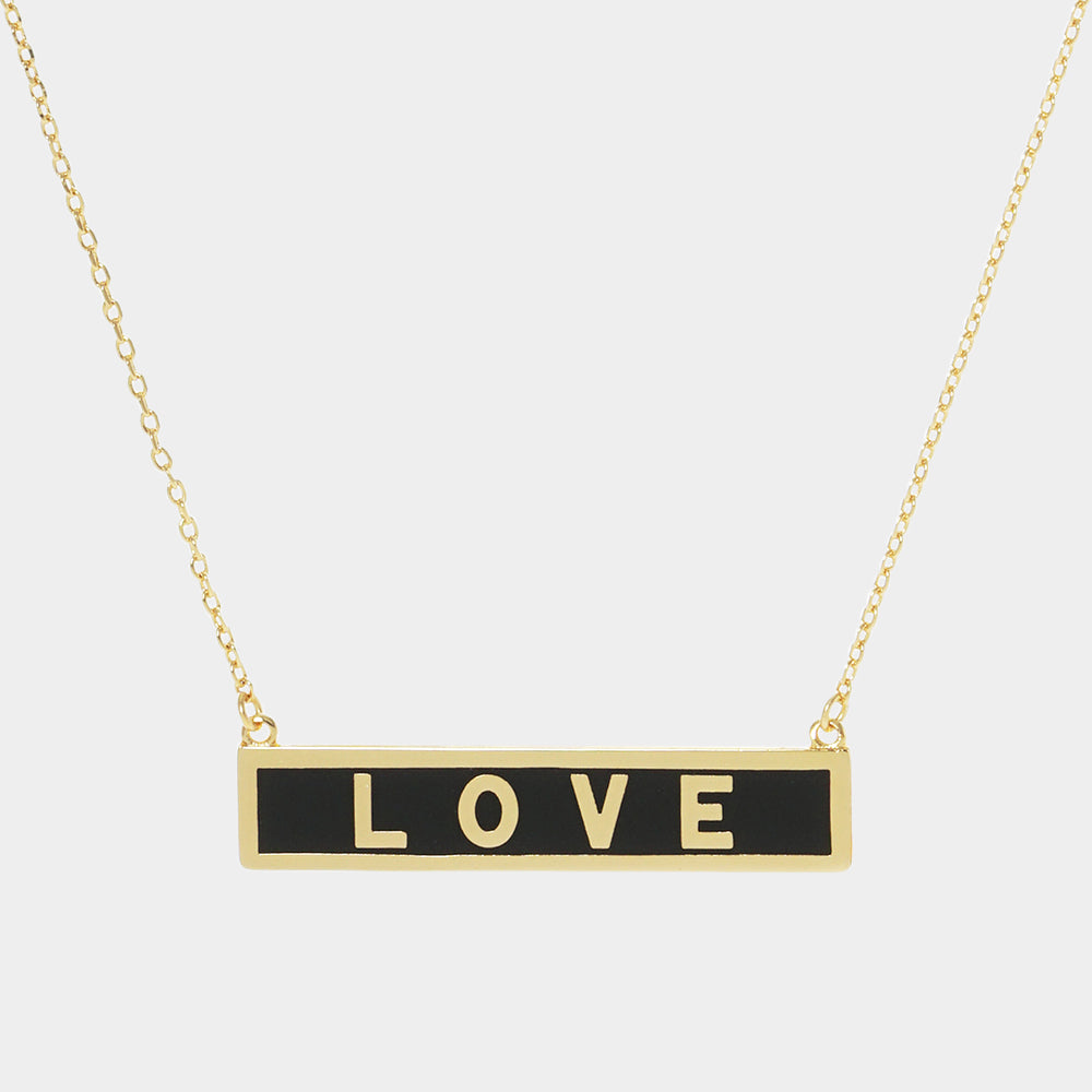 Madeline Love Black LOVE Gold Dipped Enamel Rectangle Message Pendant Necklace - Necklaces