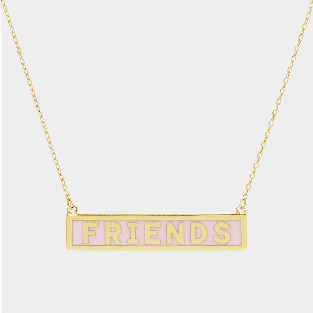 Madeline Love Pink FRIENDS Gold Dipped Enamel Rectangle Message Pendant Necklace - Necklaces