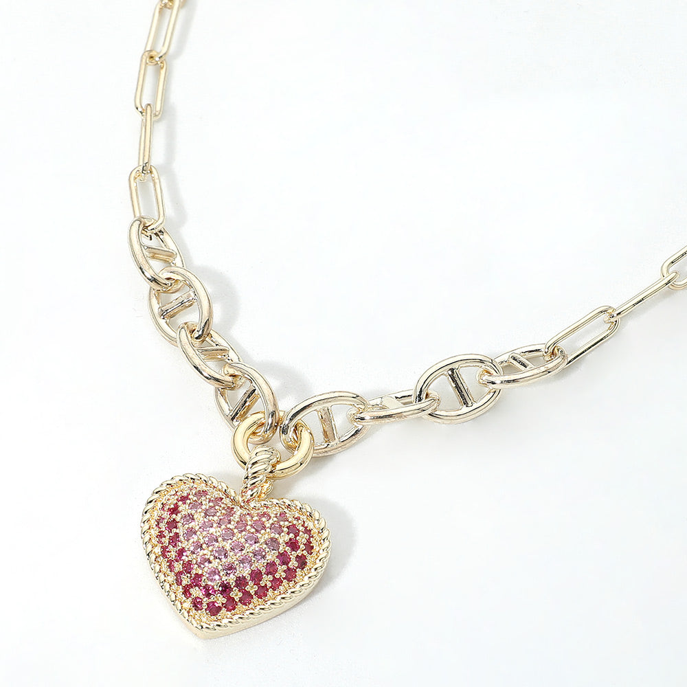 Madeline Love Gold 14K Gold Plated CZ Pave Heart Pendant Necklace