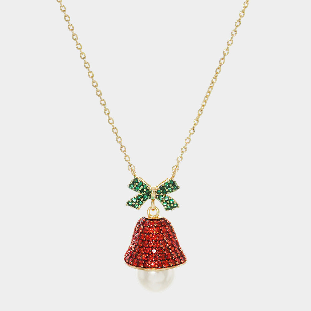 Madeline Love Gold, Multi Gold Dipped Pearl CZ Jingle Bell Pendant Necklace - Necklaces