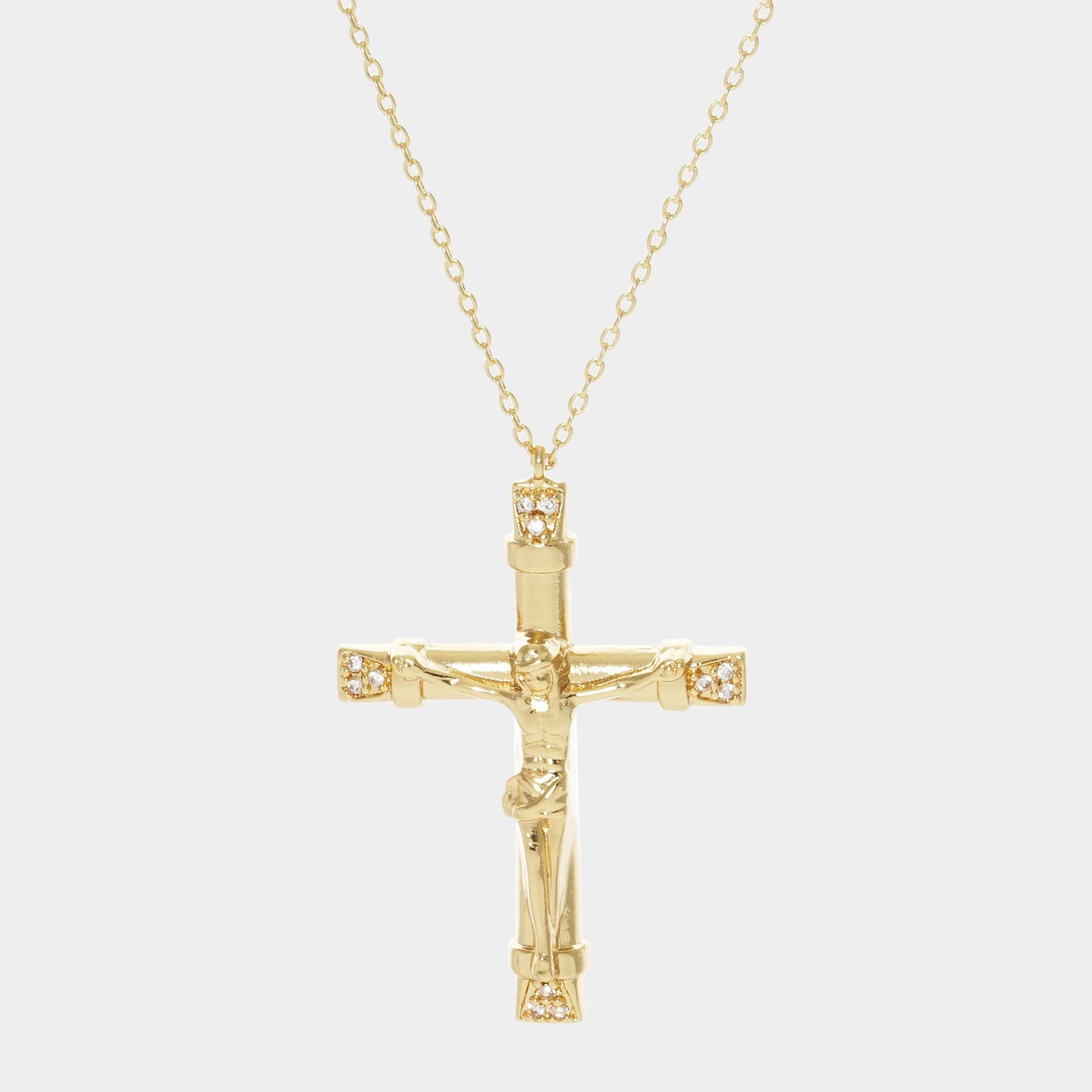 Madeline Love Clear, Gold Gold Dipped CZ Embellished Jesus death on the Cross Pendant Necklace - Jewelry