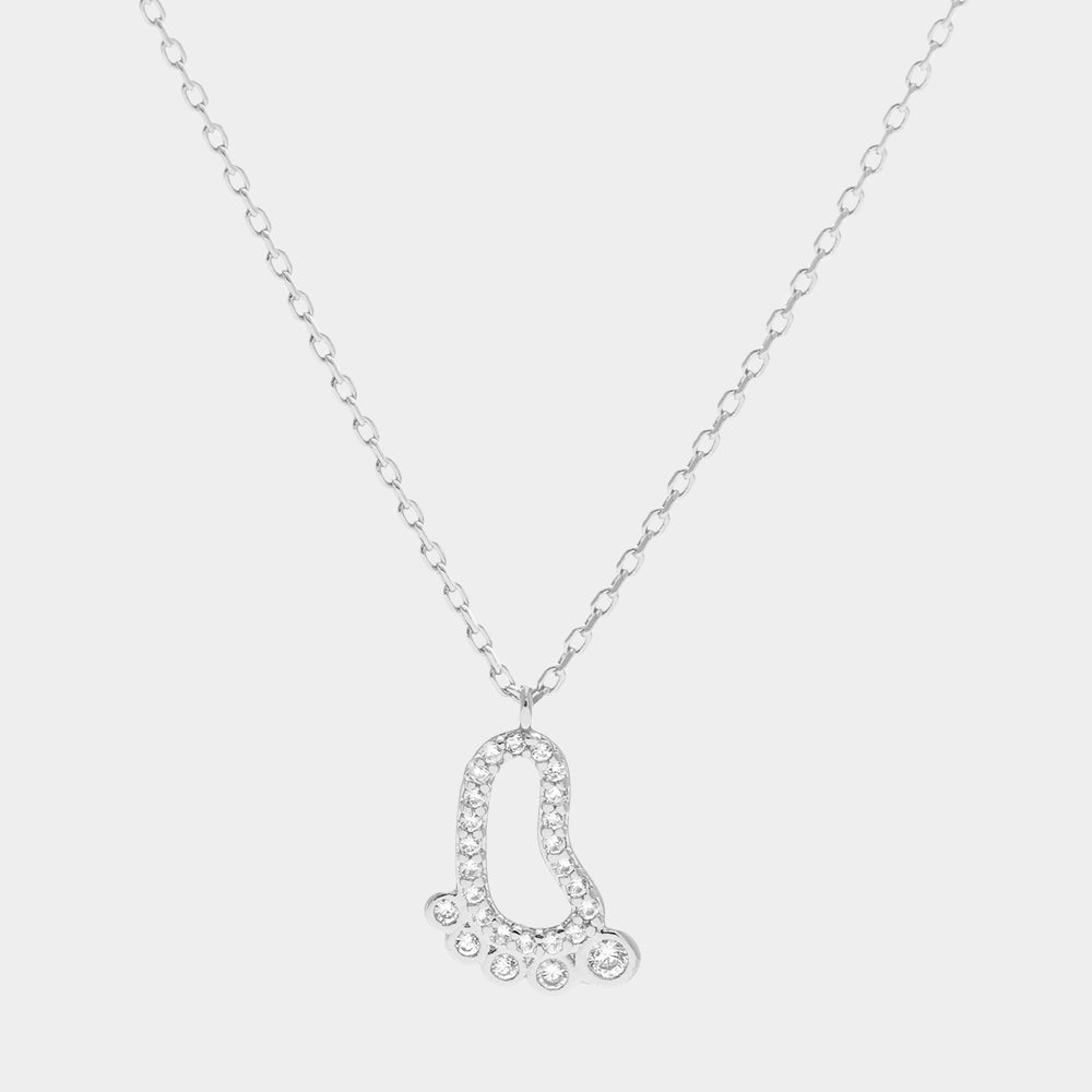 Madeline Love Clear, Rhodium White Gold Dipped CZ Footprint Pendant Necklace - Jewelry
