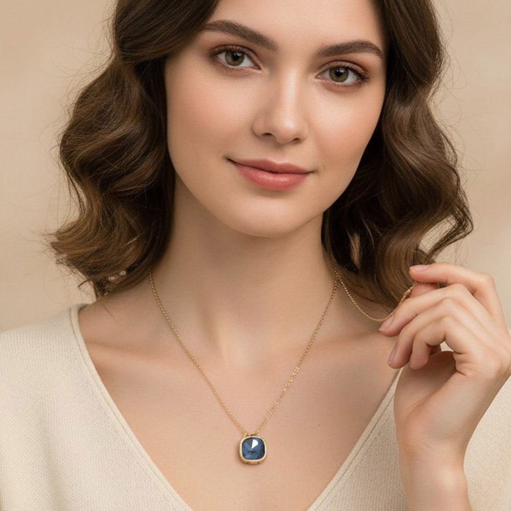 Madeline Love Montana Blue Square Stone Bezel Pendant Necklace
