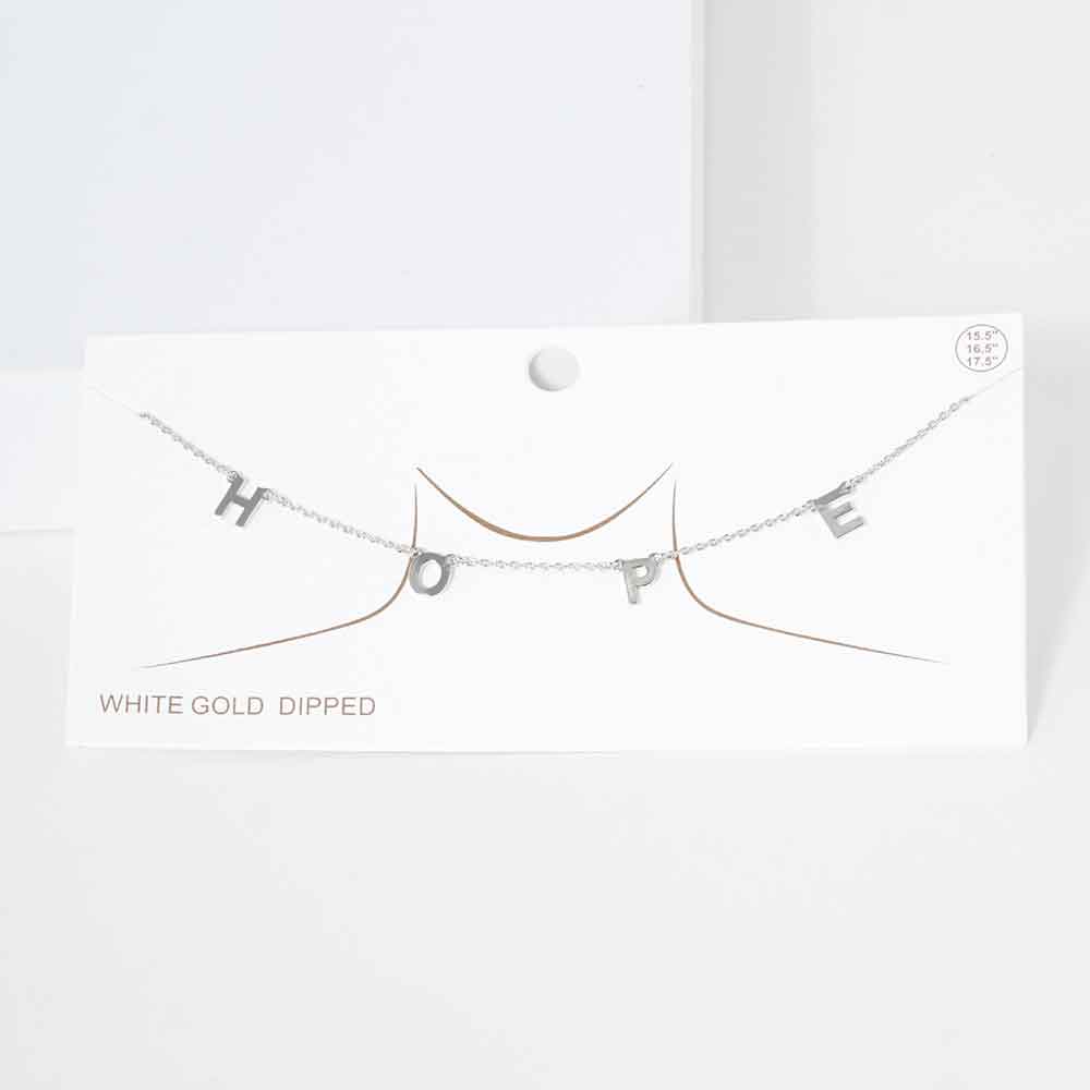 Madeline Love Rhodium HOPE White Gold Dipped Metal Message Pendant Station Necklace - Necklaces