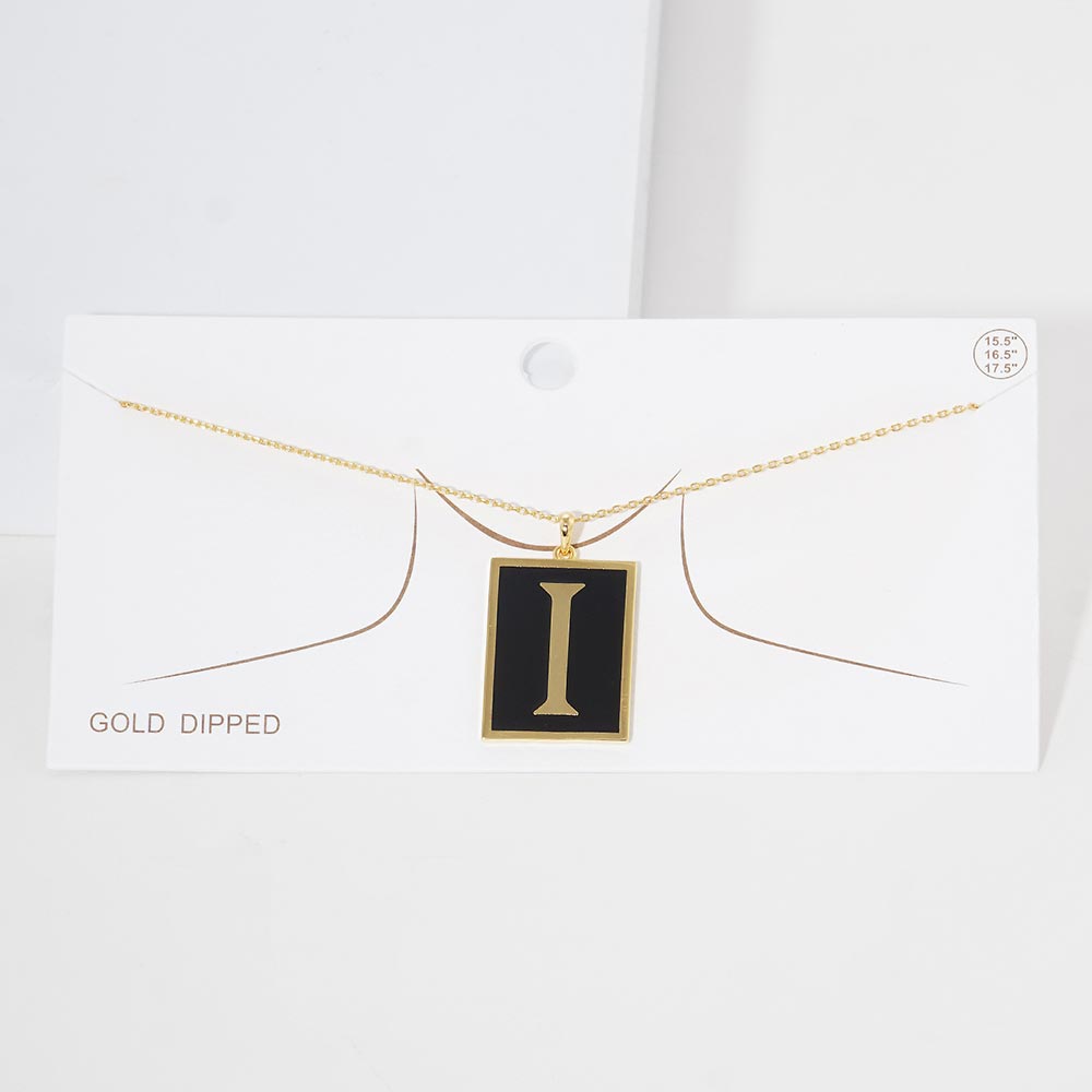 Madeline Love ~I~ -I- Gold Dipped Enamel Rectangle Initial Monogram Pendant Necklace - Necklaces