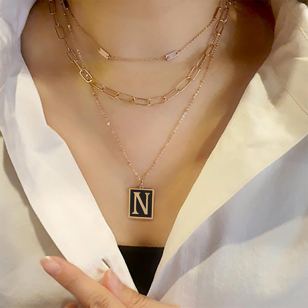 Madeline Love ~N~ -N- Gold Dipped Enamel Rectangle Initial Monogram Pendant Necklace - Necklaces