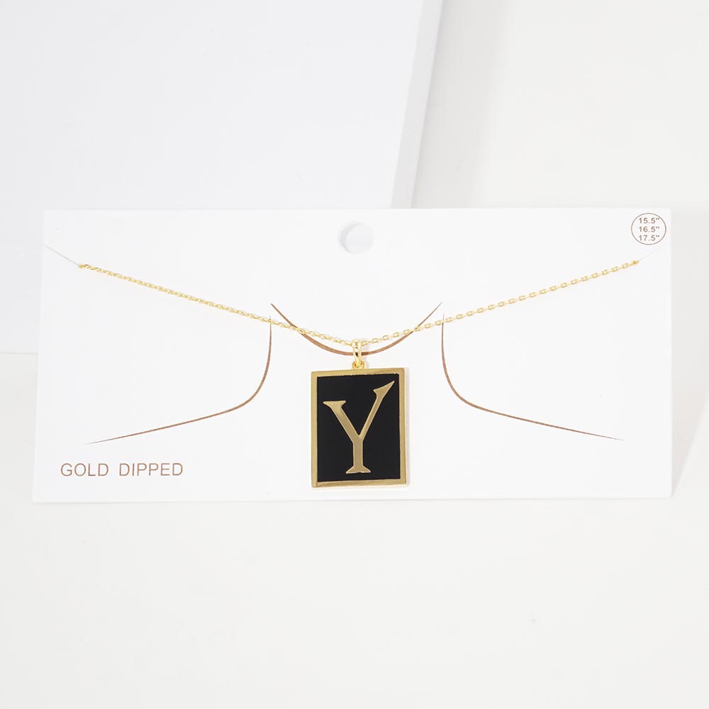 Madeline Love ~Y~ -Y- Gold Dipped Enamel Rectangle Initial Monogram Pendant Necklace - Necklaces