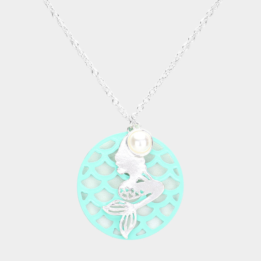 Madeline Love Mint Pearl Metal Mermaid Pendant Necklace - Necklaces