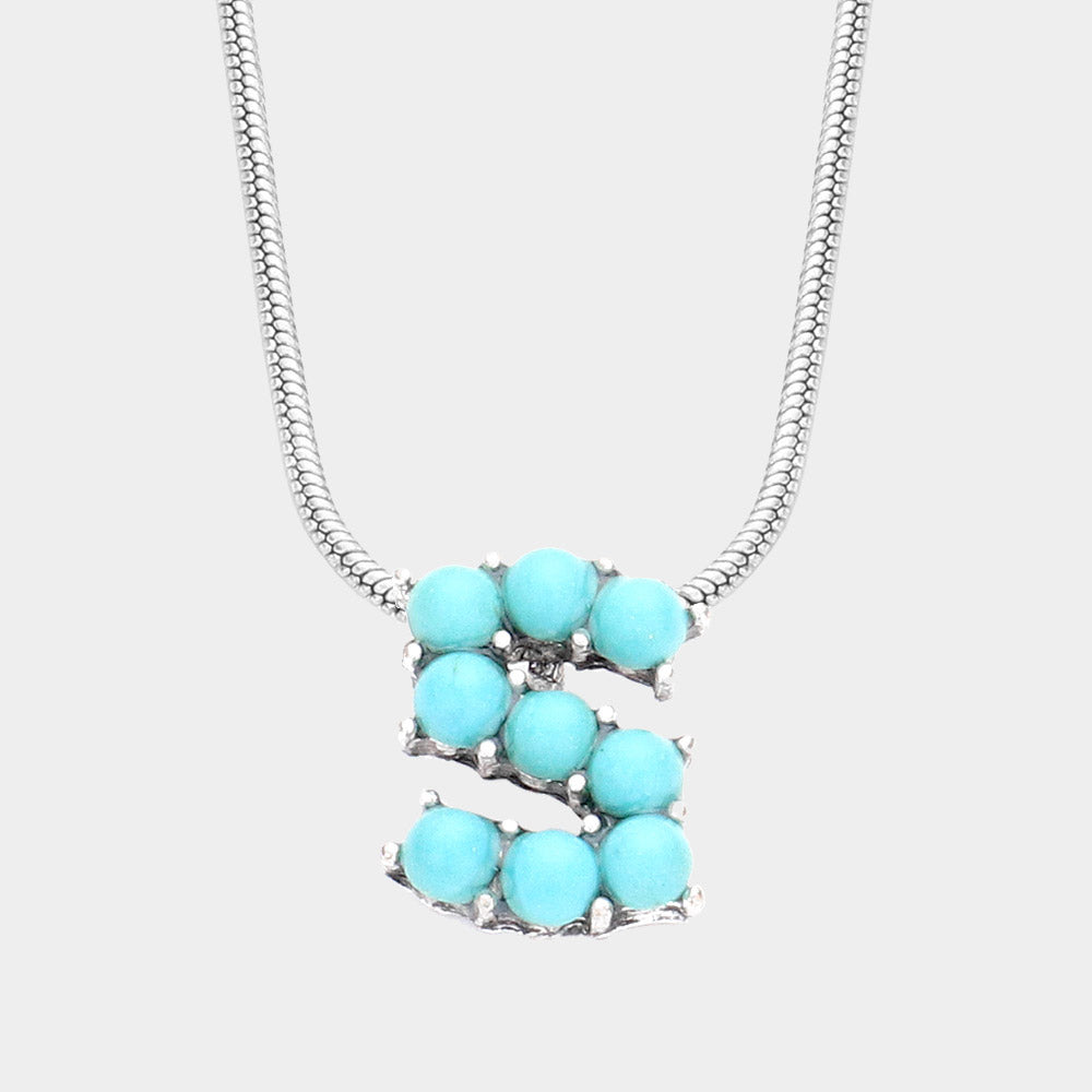 Madeline Love Turquoise -S- Natural Stone Initial Monogram Pendant Necklace - Necklaces