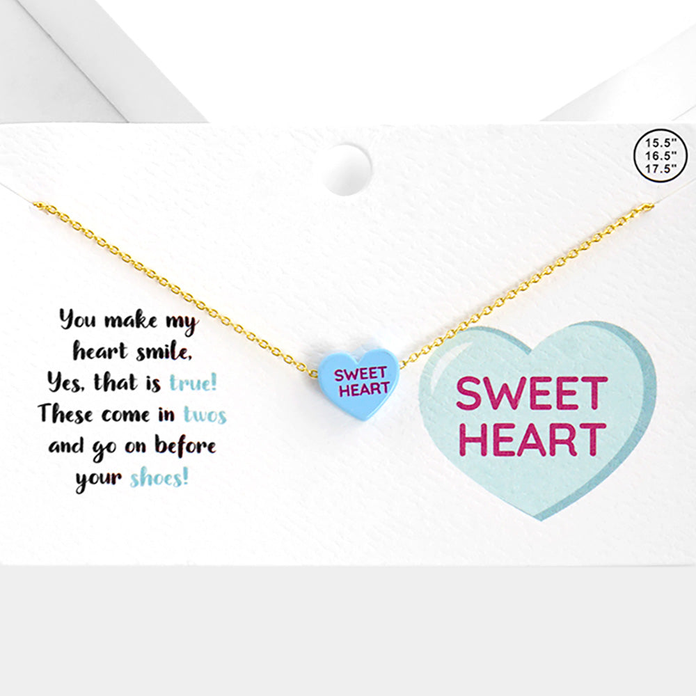 Madeline Love Light Blue Sweet Heart Message Heart Pendant Necklace - Necklaces